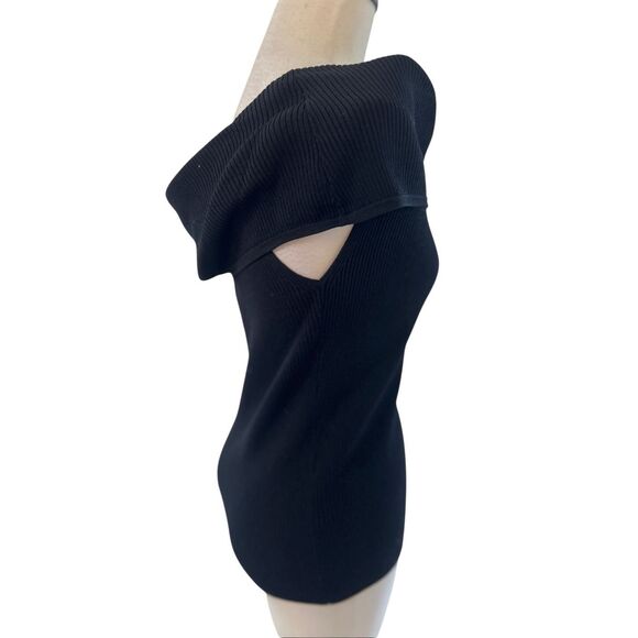 Cache Womens Ribbed Embellished Zip Up Off-The-Shoulder Knitted Top Black Small - Picture 2 of 5